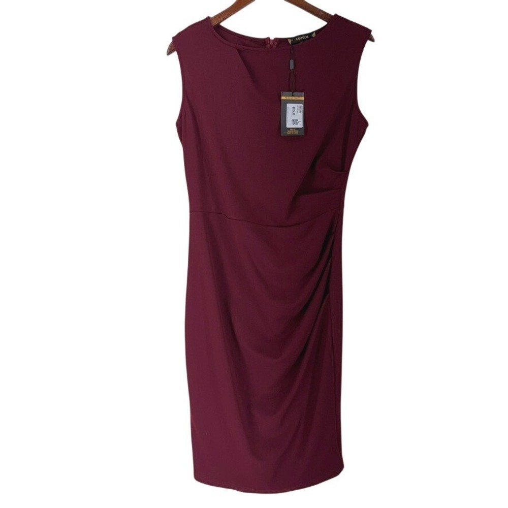 Miusol Womens Sheath Dress Large Burgundy M9291 Ruched‎ Cocktail Party Elegant